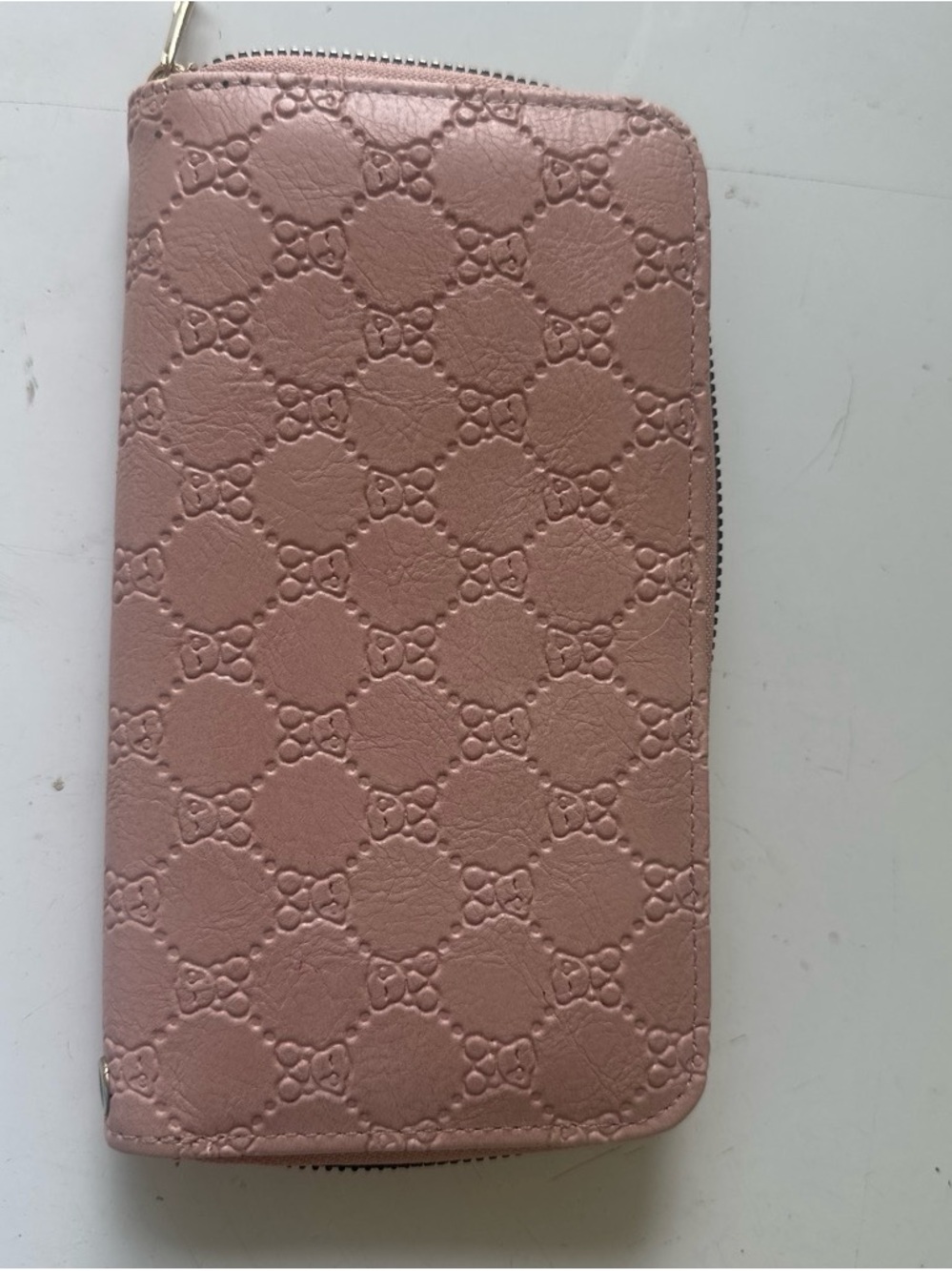 Embossed Pink Zip-Around Wallet